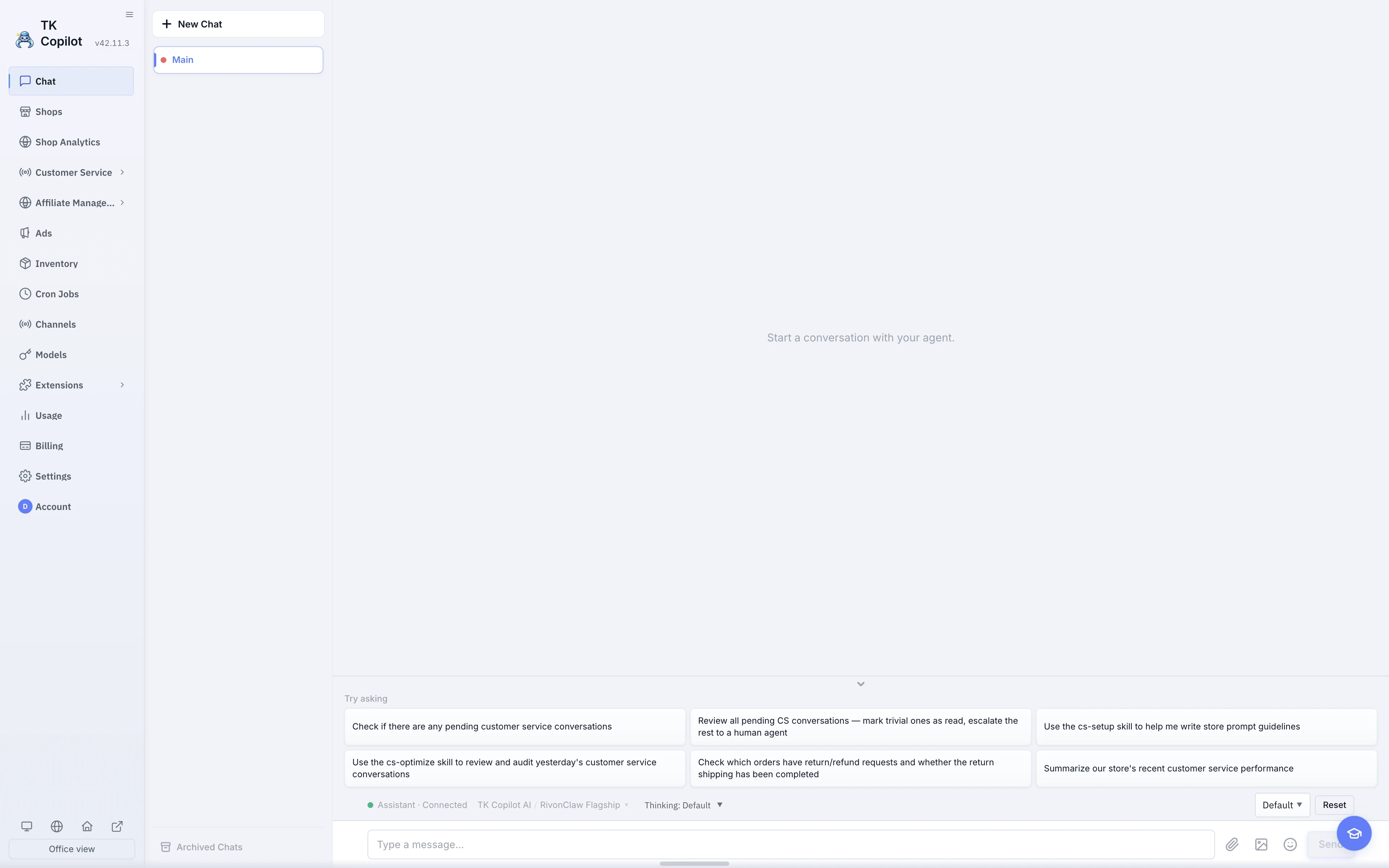 The English light-theme Chat workspace with session tabs, runtime controls, and composer.